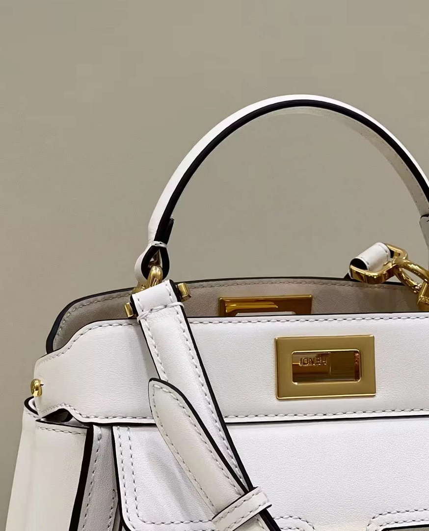 Fendi 8BN244 Peekaboo Mimi White Leather Bag 8596S - Default Title - View 8