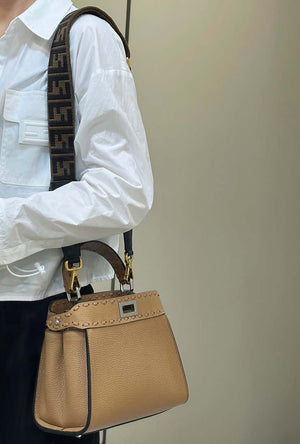 Fendi 8BN244 Peekaboo Mini Apricot Selleria bag with 220 hand-sewn topstitches 8615 - Default Title - View 4