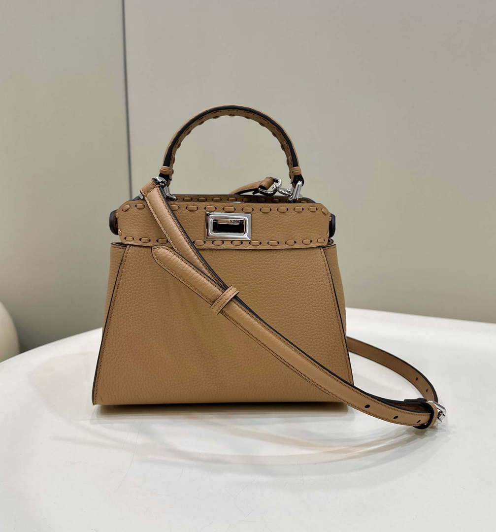 Fendi 8BN244 Peekaboo Mini Apricot Selleria bag with 220 hand-sewn topstitches 8615