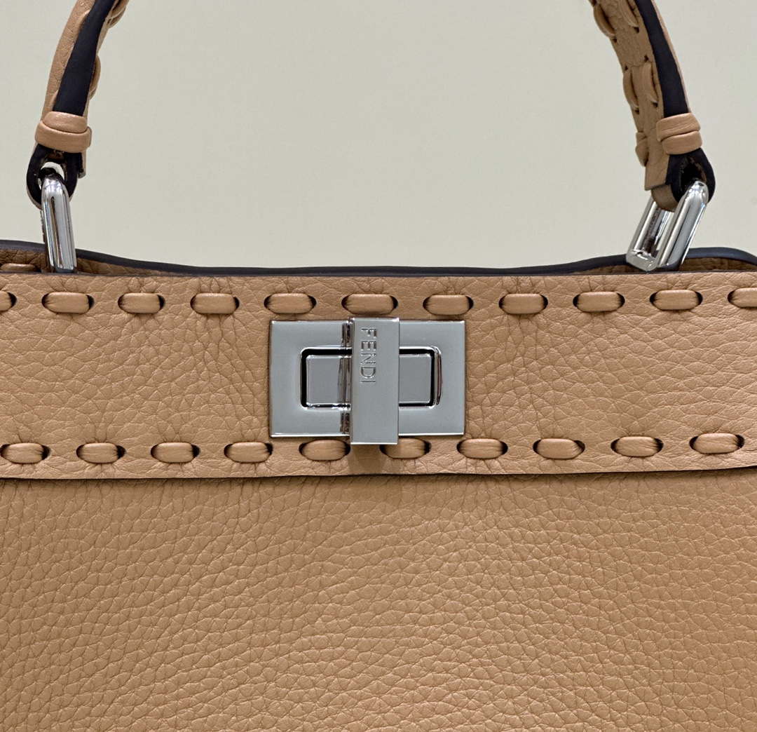 Fendi 8BN244 Peekaboo Mini Apricot Selleria bag with 220 hand-sewn topstitches 8615