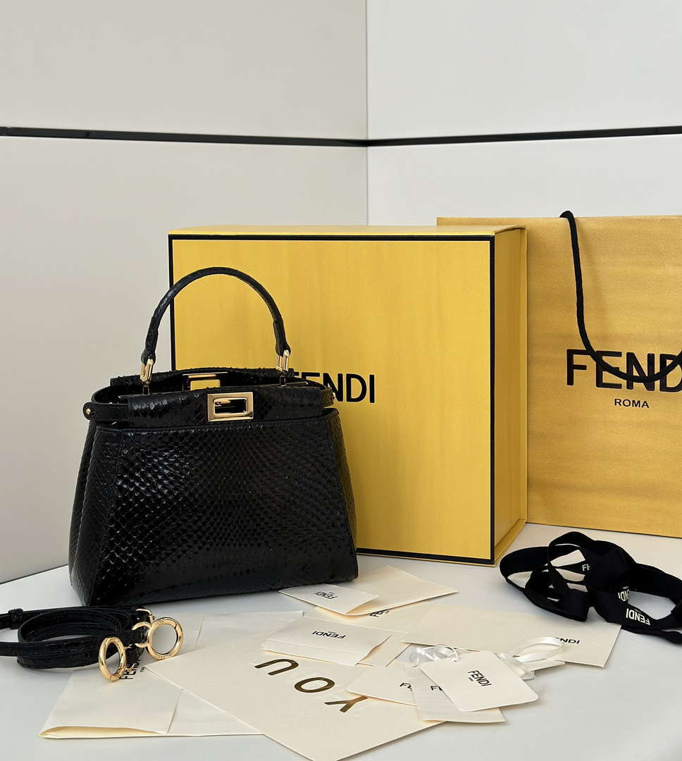 Fendi 8BN244 Peekaboo Mini Bag Black Python Leather Bag 66803 - Default Title - View 1