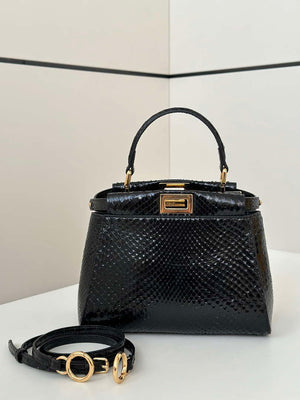 Fendi 8BN244 Peekaboo Mini Bag Black Python Leather Bag 66803 - Default Title - View 2
