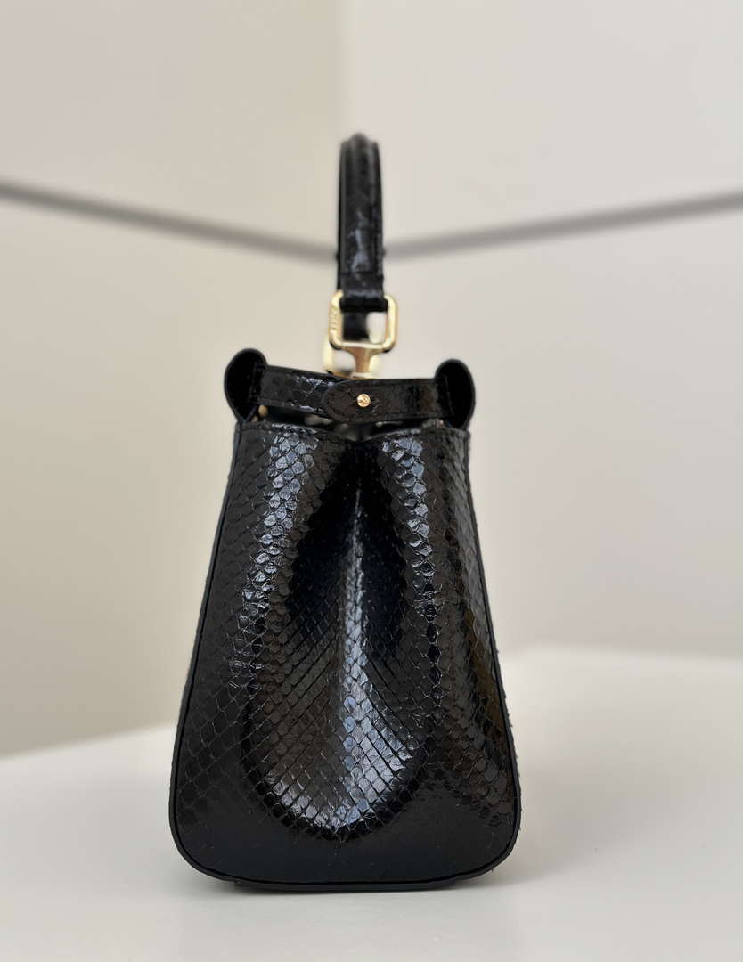 Fendi 8BN244 Peekaboo Mini Bag Black Python Leather Bag 66803