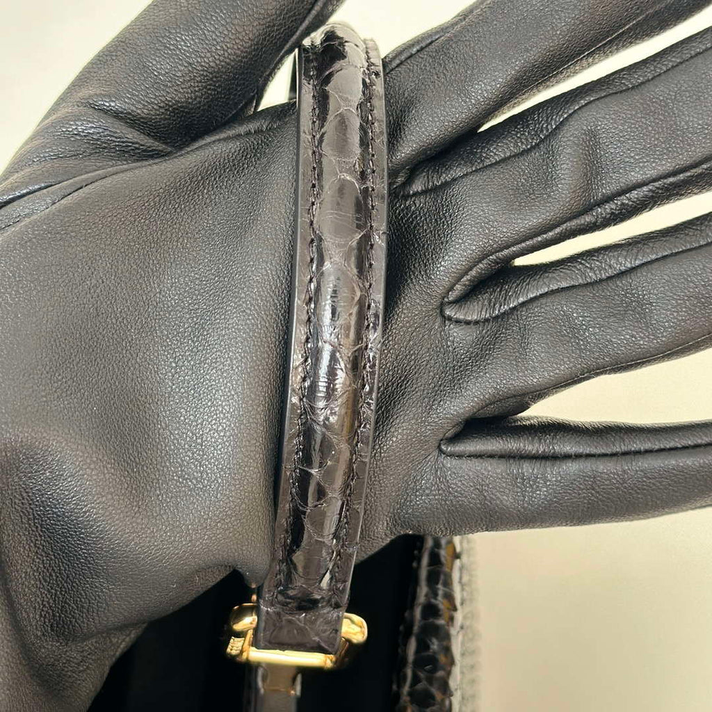 Fendi 8BN244 Peekaboo Mini Bag Black Python Leather Bag 66803