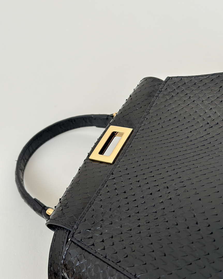 Fendi 8BN244 Peekaboo Mini Bag Black Python Leather Bag 66803