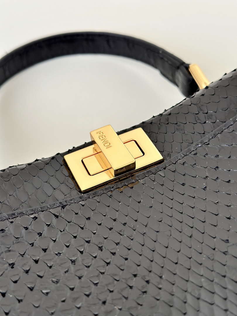 Fendi 8BN244 Peekaboo Mini Bag Black Python Leather Bag 66803