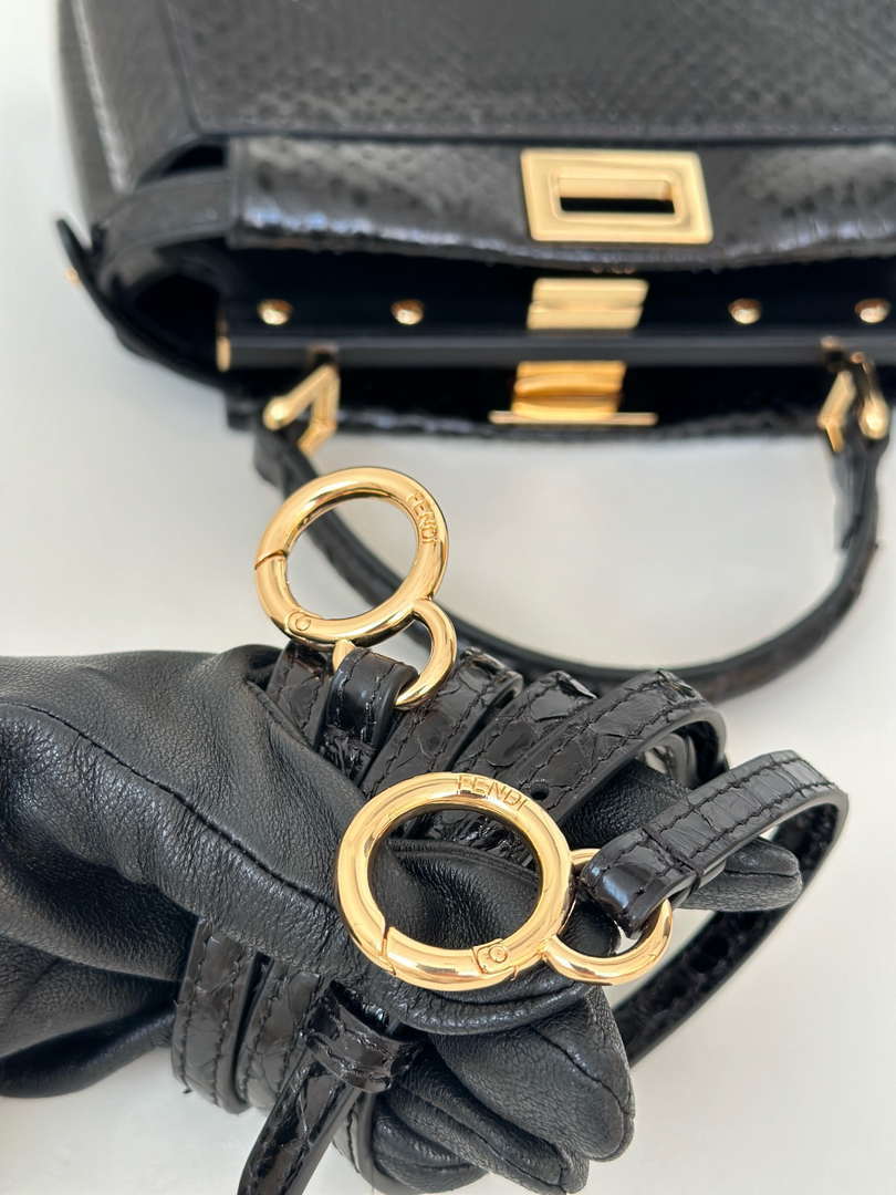 Fendi 8BN244 Peekaboo Mini Bag Black Python Leather Bag 66803