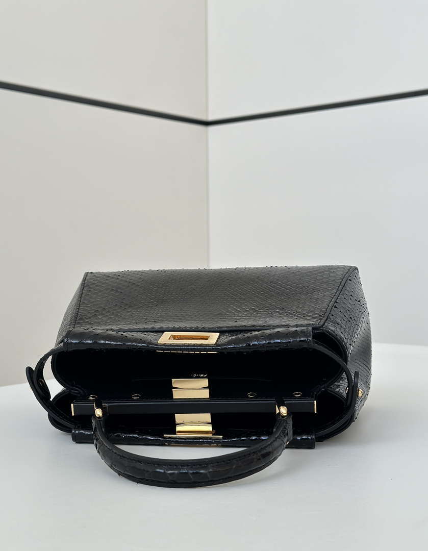 Fendi 8BN244 Peekaboo Mini Bag Black Python Leather Bag 66803