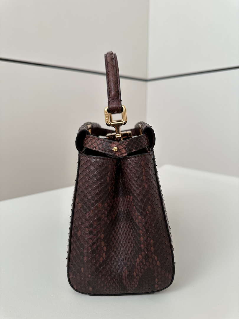 Fendi 8BN244 Peekaboo Mini Bag Dark Brown Python Leather Bag 66803