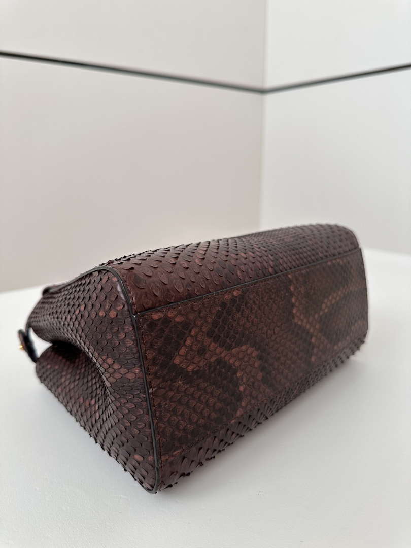 Fendi 8BN244 Peekaboo Mini Bag Dark Brown Python Leather Bag 66803