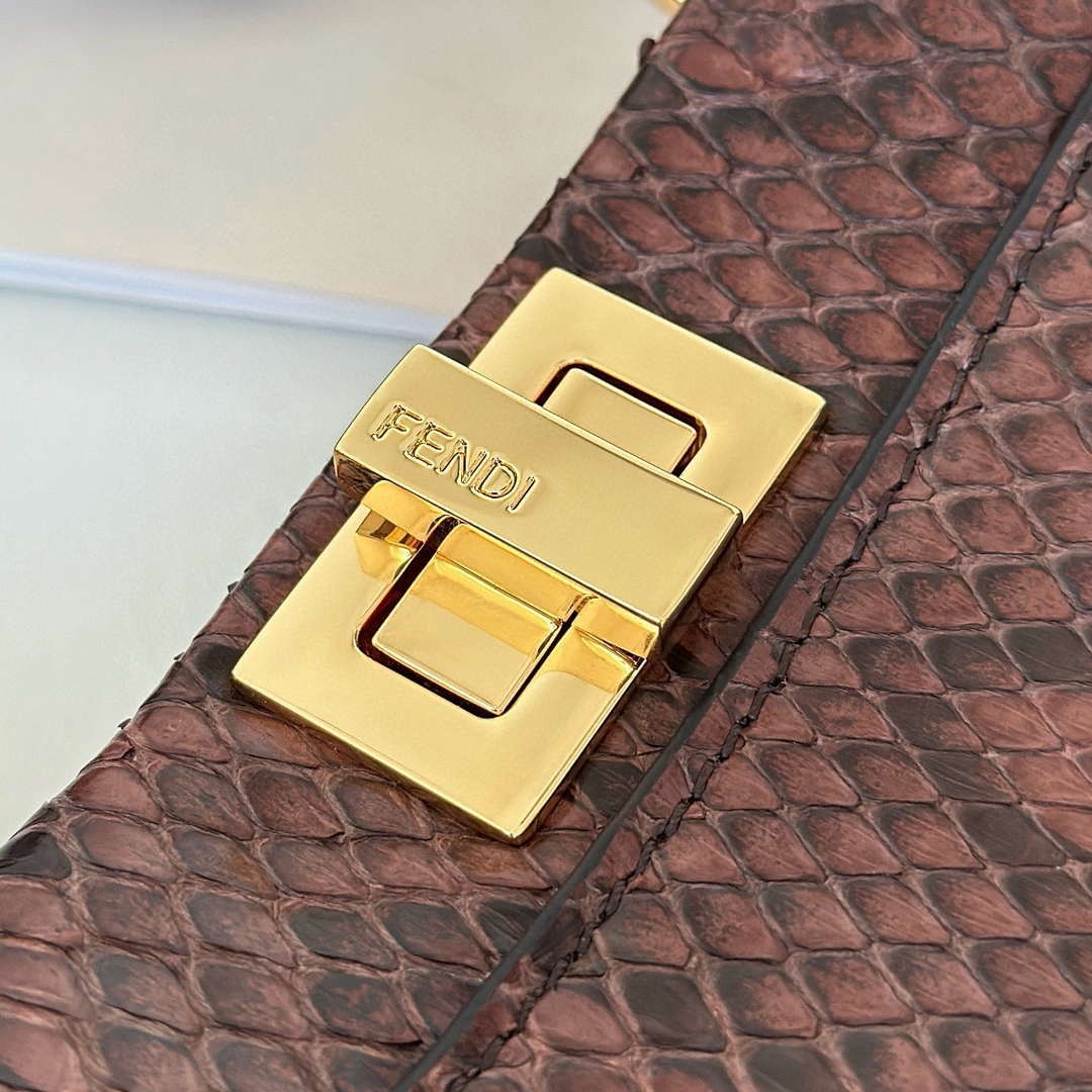 Fendi 8BN244 Peekaboo Mini Bag Dark Brown Python Leather Bag 66803