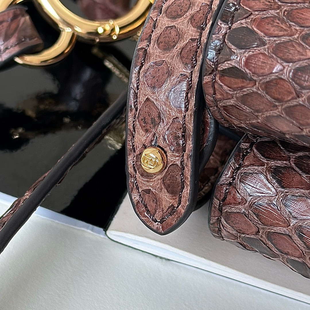 Fendi 8BN244 Peekaboo Mini Bag Dark Brown Python Leather Bag 66803
