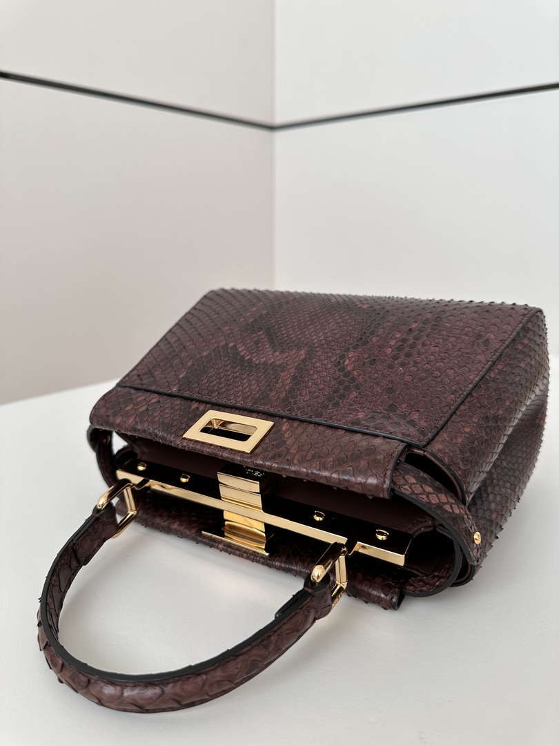 Fendi 8BN244 Peekaboo Mini Bag Dark Brown Python Leather Bag 66803