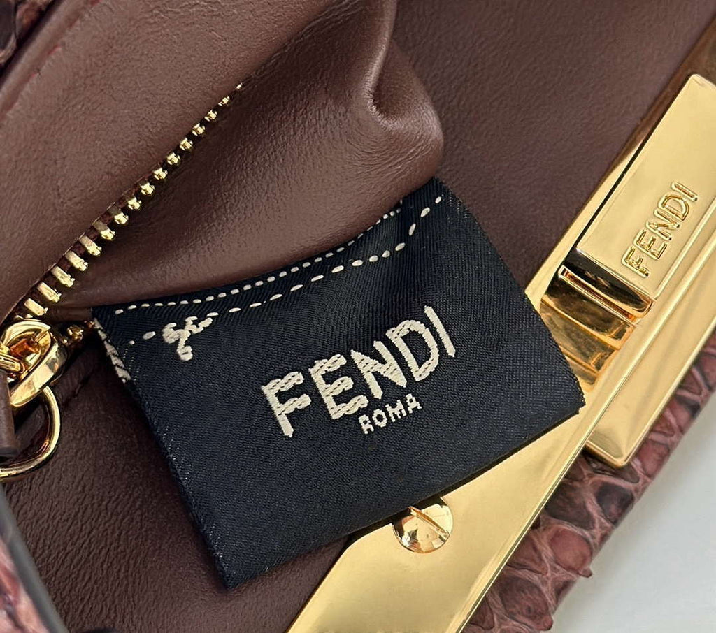 Fendi 8BN244 Peekaboo Mini Bag Dark Brown Python Leather Bag 66803