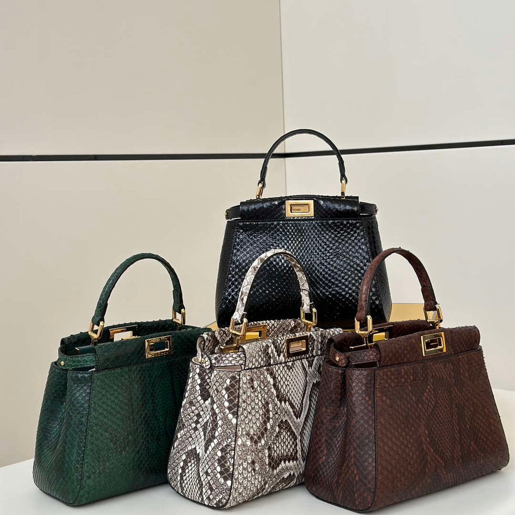 Fendi 8BN244 Peekaboo Mini Bag Dark Brown Python Leather Bag 66803