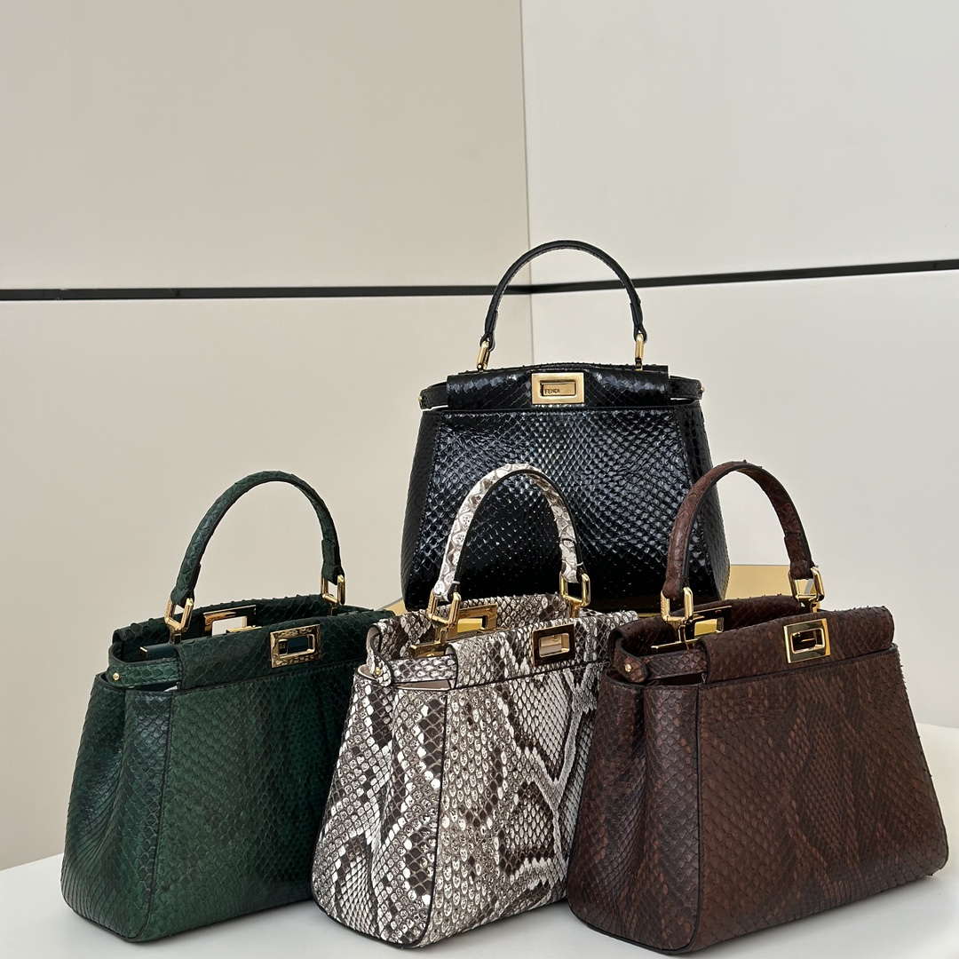 Fendi 8BN244 Peekaboo Mini Bag Dark Brown Python Leather Bag 66803