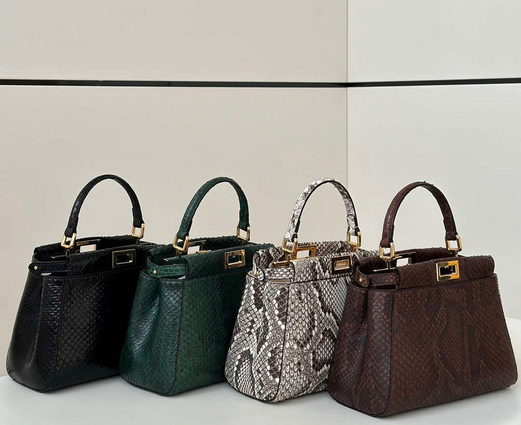 Fendi 8BN244 Peekaboo Mini Bag Gray Python Leather Bag 66803