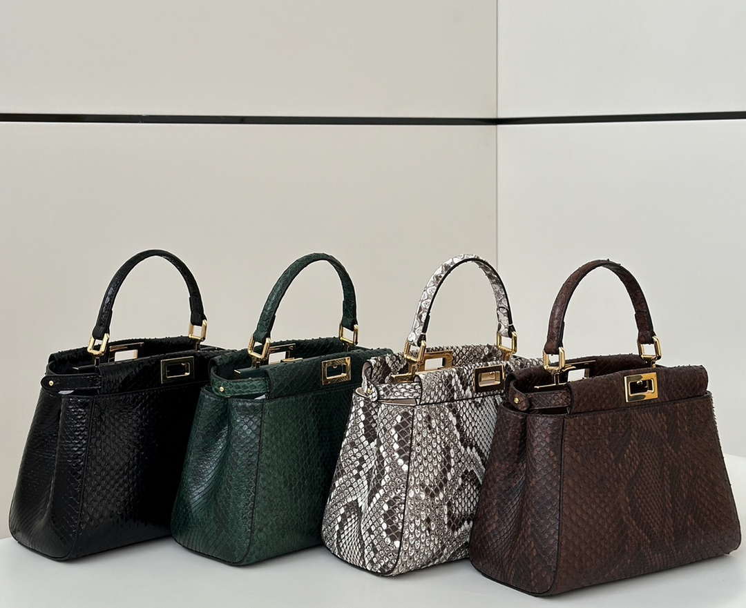 Fendi 8BN244 Peekaboo Mini Bag Gray Python Leather Bag 66803