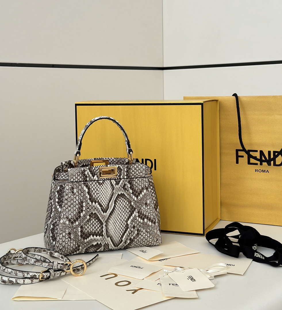 Fendi 8BN244 Peekaboo Mini Bag Gray Python Leather Bag 66803