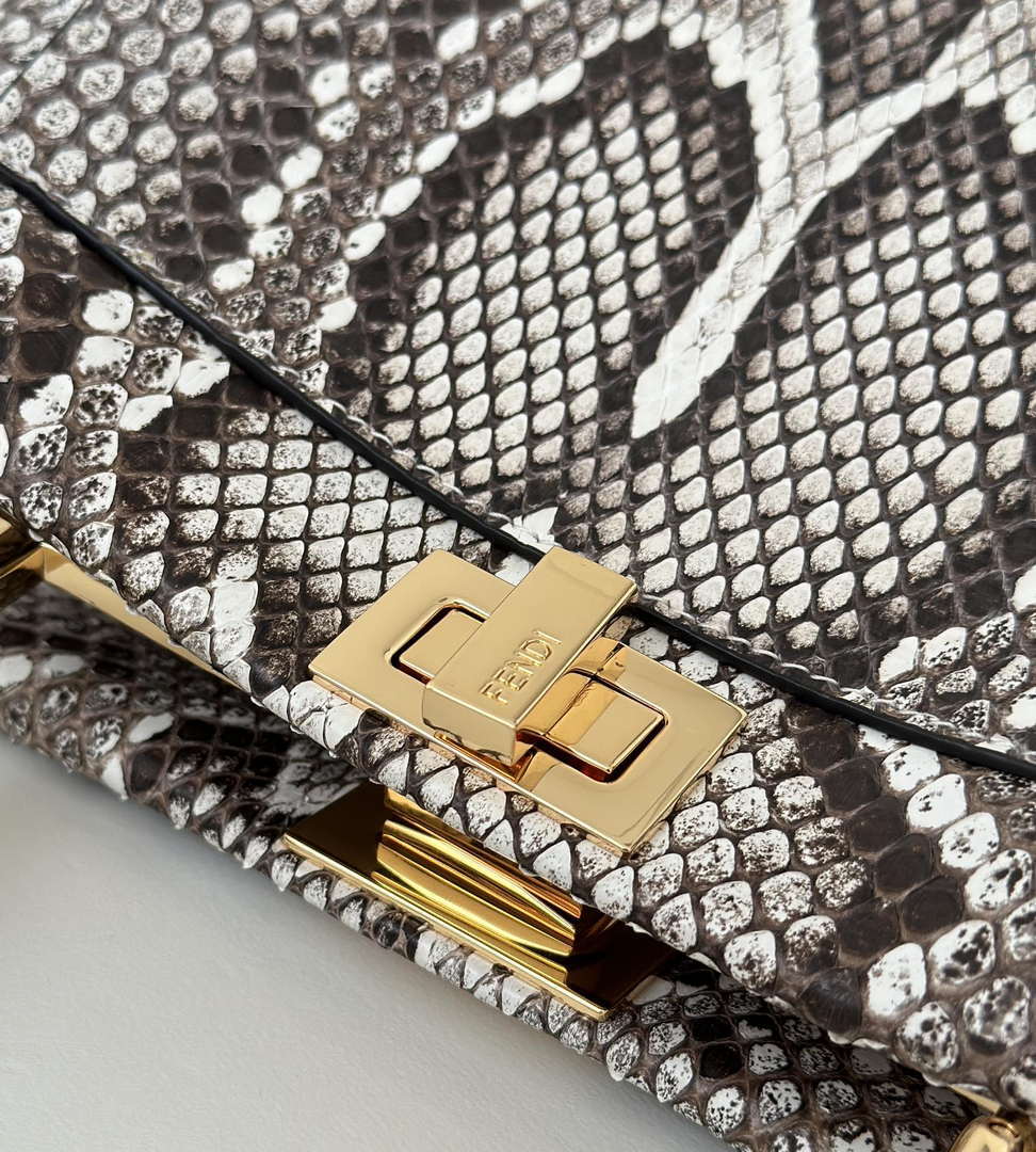 Fendi 8BN244 Peekaboo Mini Bag Gray Python Leather Bag 66803
