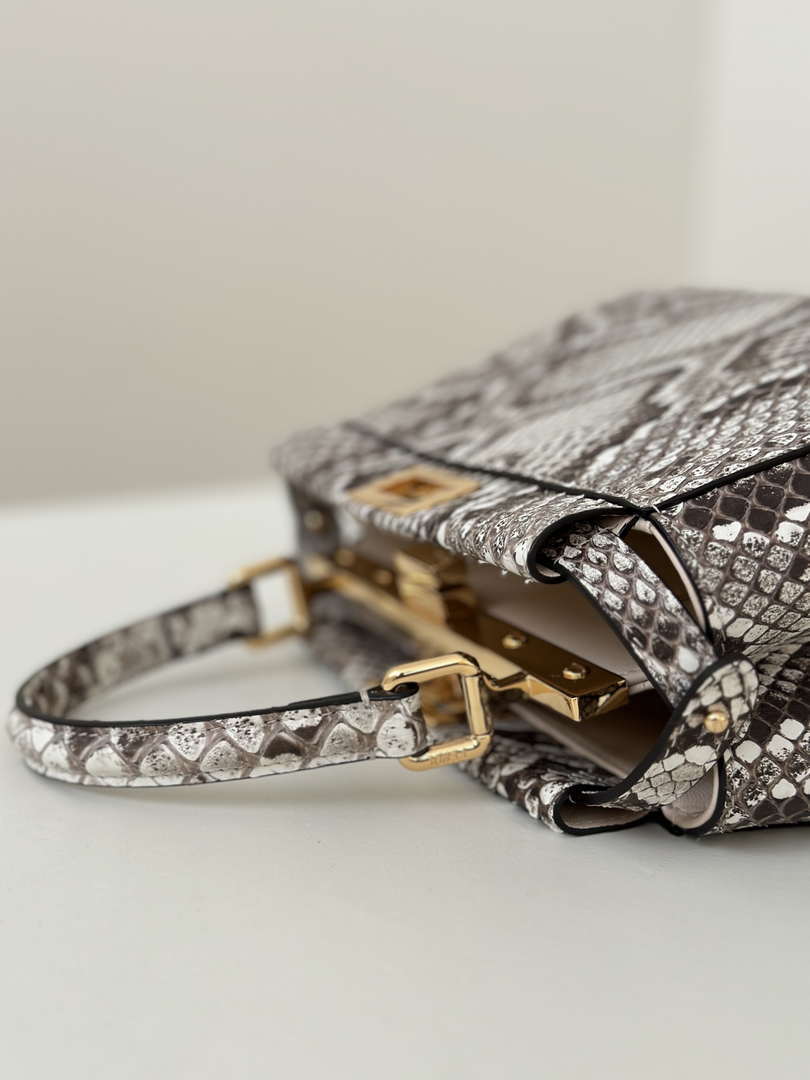 Fendi 8BN244 Peekaboo Mini Bag Gray Python Leather Bag 66803