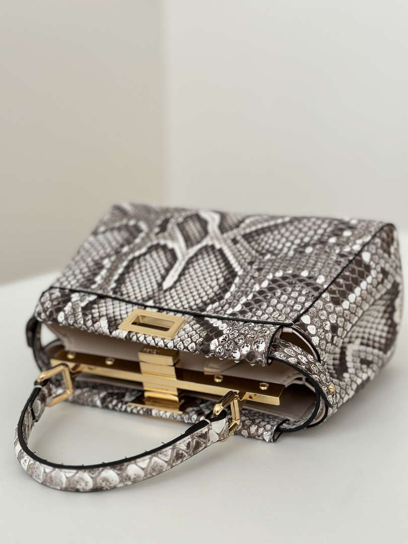 Fendi 8BN244 Peekaboo Mini Bag Gray Python Leather Bag 66803