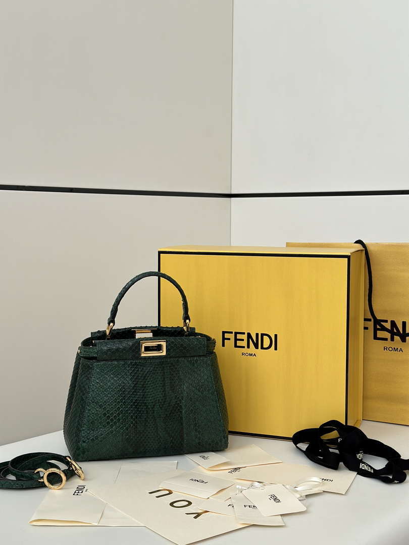Fendi 8BN244 Peekaboo Mini Bag Green Python Leather Bag 66803