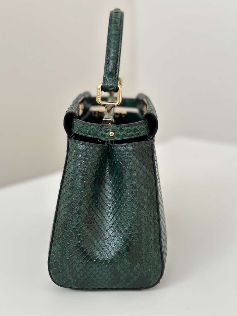 Fendi 8BN244 Peekaboo Mini Bag Green Python Leather Bag 66803