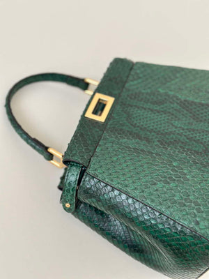 Fendi 8BN244 Peekaboo Mini Bag Green Python Leather Bag 66803 - Default Title - View 3