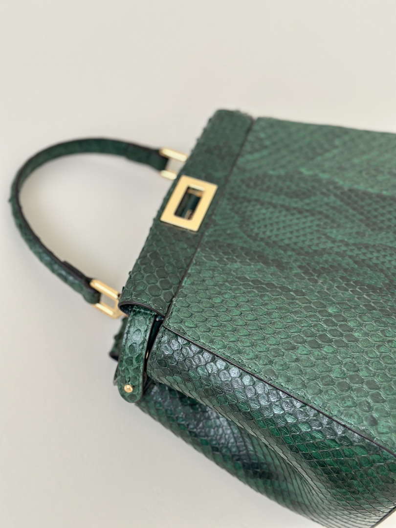 Fendi 8BN244 Peekaboo Mini Bag Green Python Leather Bag 66803