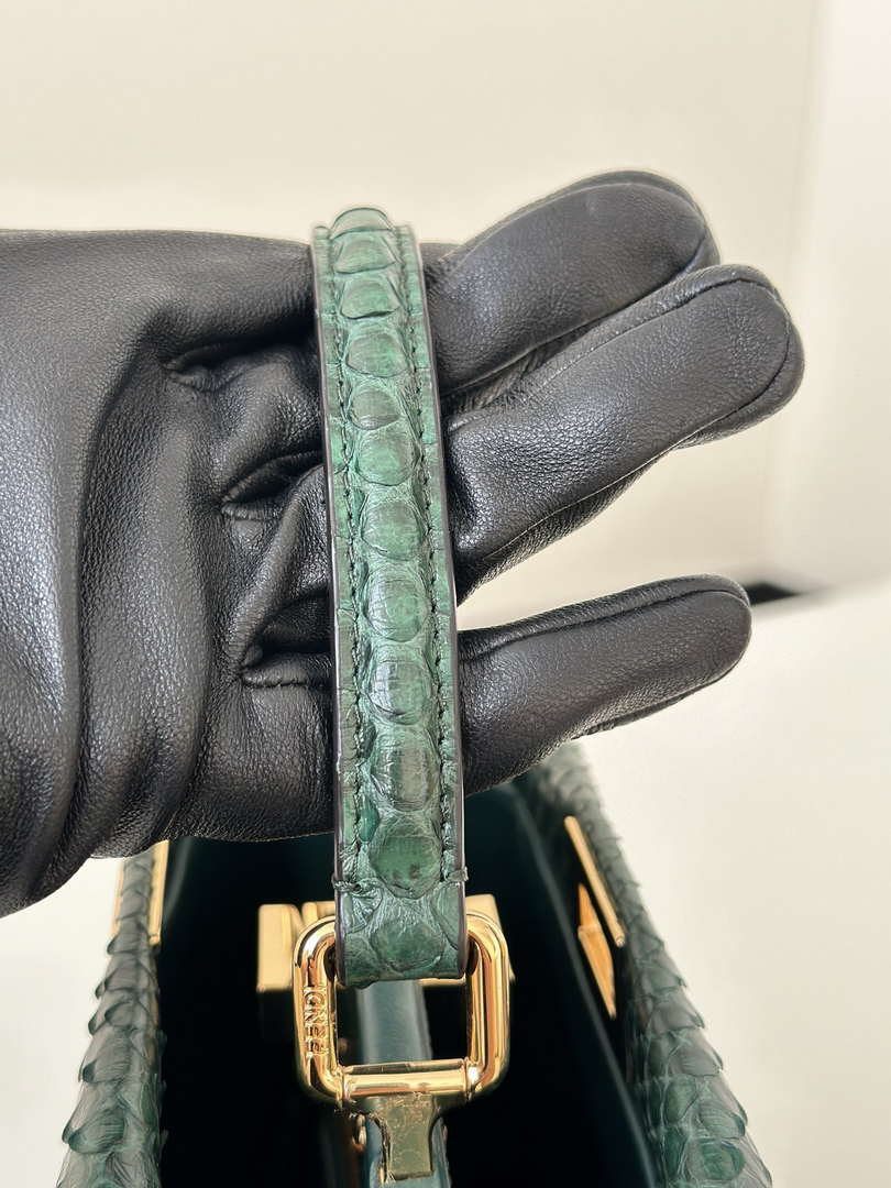 Fendi 8BN244 Peekaboo Mini Bag Green Python Leather Bag 66803