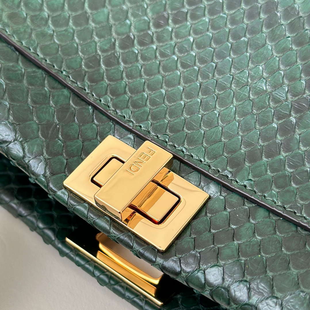 Fendi 8BN244 Peekaboo Mini Bag Green Python Leather Bag 66803