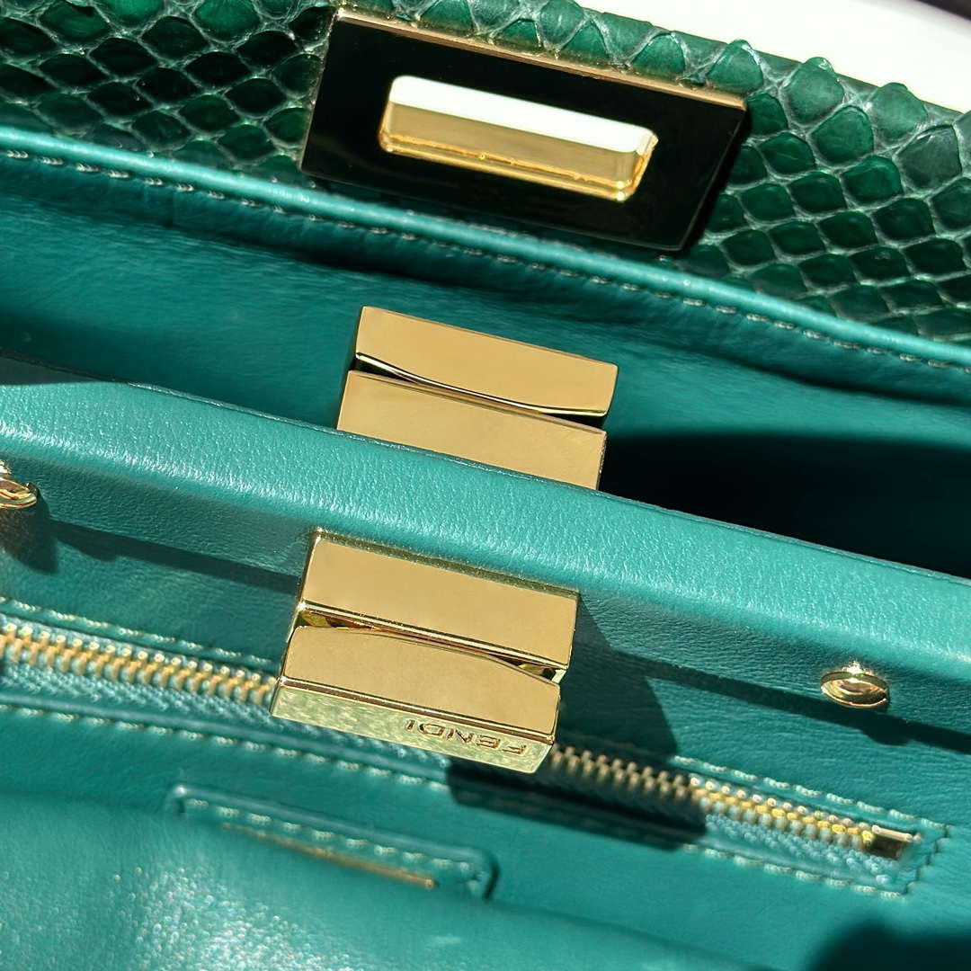 Fendi 8BN244 Peekaboo Mini Bag Green Python Leather Bag 66803