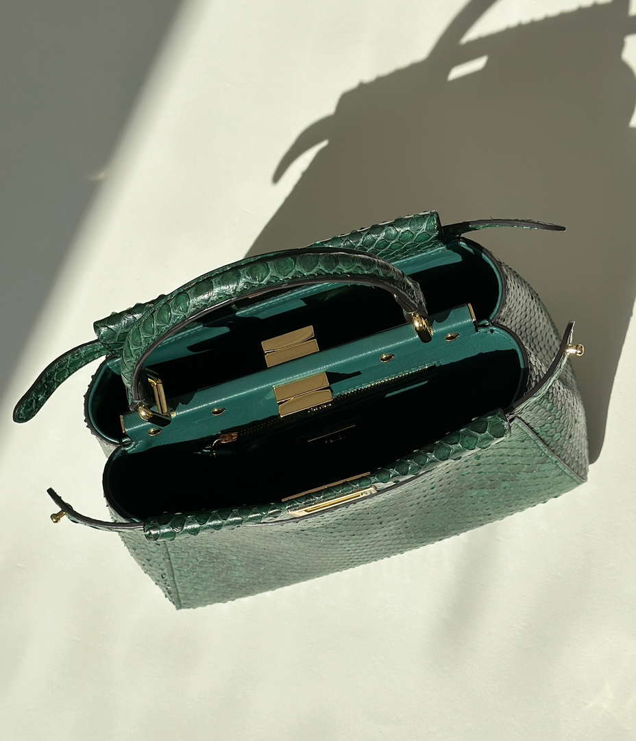 Fendi 8BN244 Peekaboo Mini Bag Green Python Leather Bag 66803