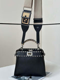 Fendi 8BN244 Peekaboo Mini Black Selleria bag with 220 hand-sewn topstitches 8522A