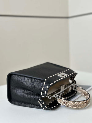 Fendi 8BN244 Peekaboo Mini Black Selleria bag with 220 hand-sewn topstitches 8522A - Default Title - View 3
