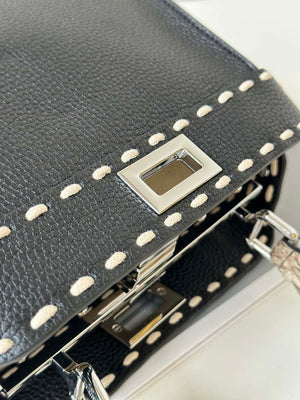 Fendi 8BN244 Peekaboo Mini Black Selleria bag with 220 hand-sewn topstitches 8522A - Default Title - View 6