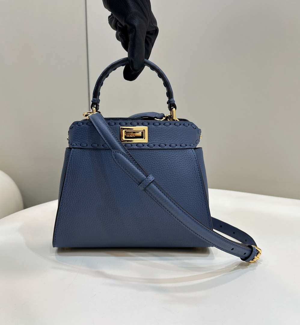 Fendi 8BN244 Peekaboo Mini Blue Selleria bag with 220 hand-sewn topstitches 8615
