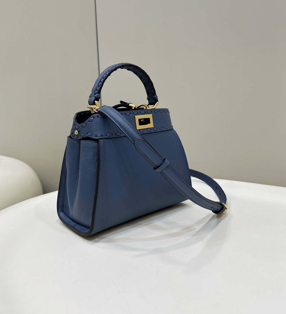 Fendi 8BN244 Peekaboo Mini Blue Selleria bag with 220 hand-sewn topstitches 8615