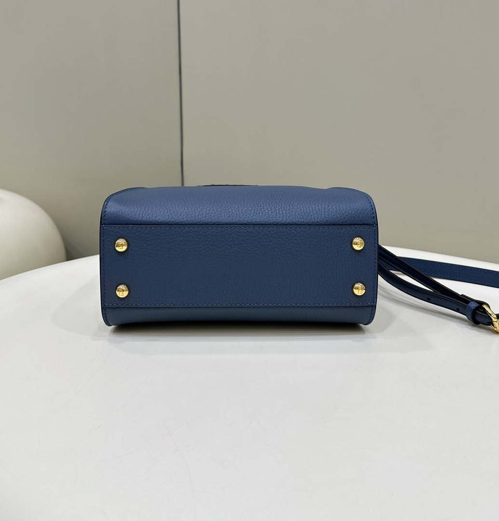 Fendi 8BN244 Peekaboo Mini Blue Selleria bag with 220 hand-sewn topstitches 8615