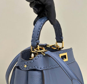 Fendi 8BN244 Peekaboo Mini Blue Selleria bag with 220 hand-sewn topstitches 8615 - Default Title - View 7