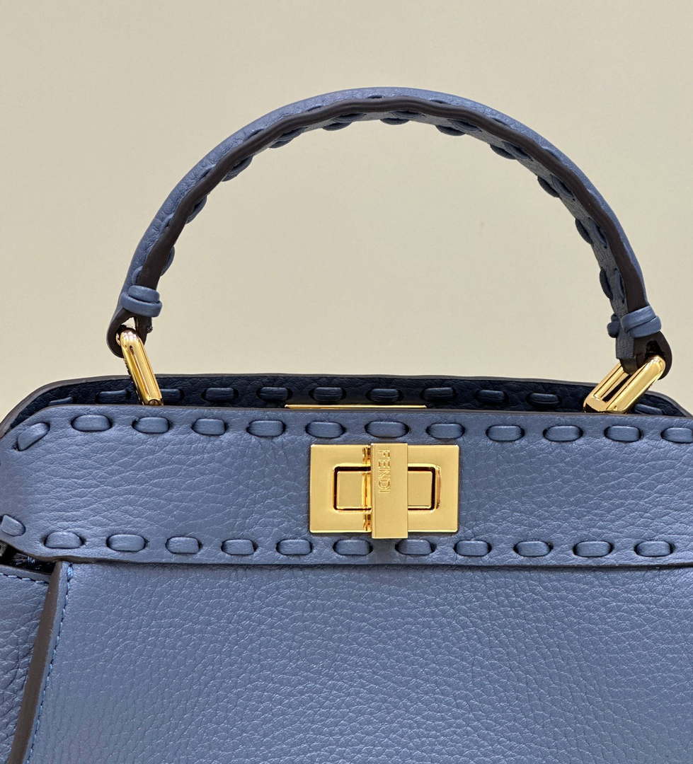 Fendi 8BN244 Peekaboo Mini Blue Selleria bag with 220 hand-sewn topstitches 8615