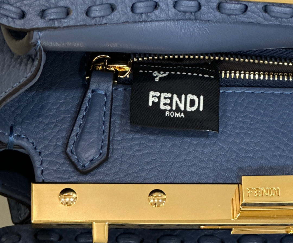 Fendi 8BN244 Peekaboo Mini Blue Selleria bag with 220 hand-sewn topstitches 8615