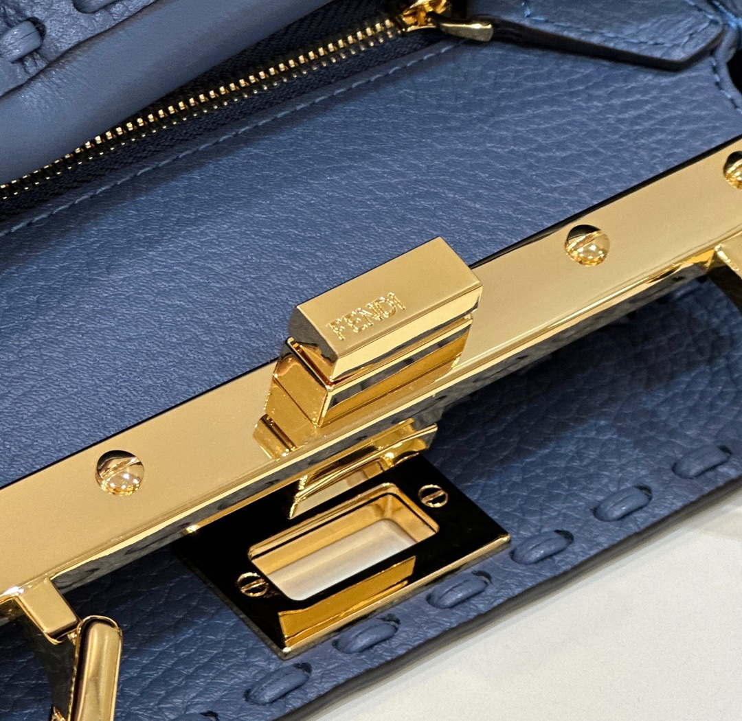 Fendi 8BN244 Peekaboo Mini Blue Selleria bag with 220 hand-sewn topstitches 8615