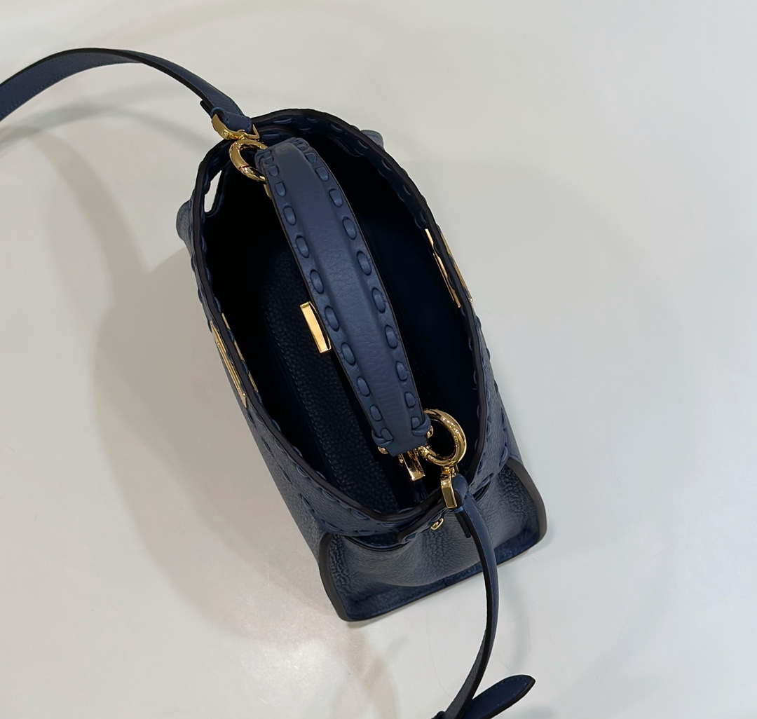 Fendi 8BN244 Peekaboo Mini Blue Selleria bag with 220 hand-sewn topstitches 8615