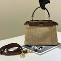 Fendi 8BN244 Peekaboo Mini Brown and Natural raffia bag 8667 - Default Title - View 1