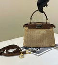 Fendi 8BN244 Peekaboo Mini Brown and Natural raffia bag 8667