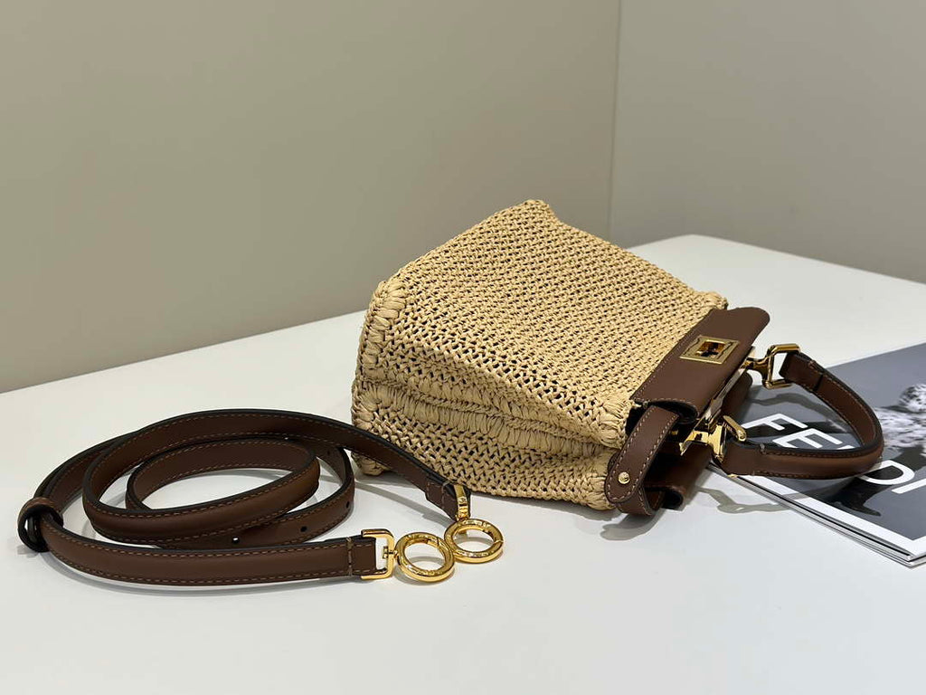 Fendi 8BN244 Peekaboo Mini Brown and Natural raffia bag 8667