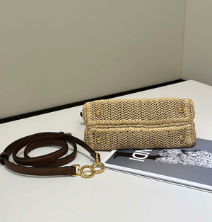 Fendi 8BN244 Peekaboo Mini Brown and Natural raffia bag 8667 - Default Title - View 4