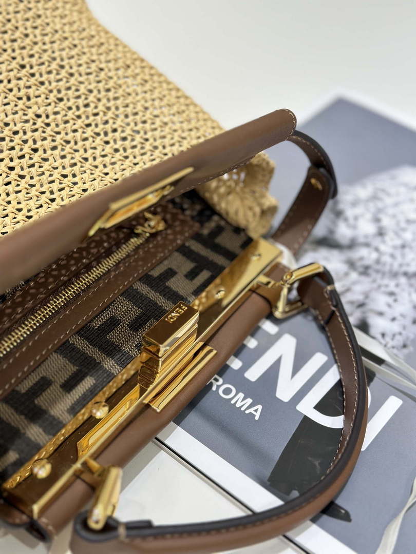 Fendi 8BN244 Peekaboo Mini Brown and Natural raffia bag 8667 - Default Title - View 6